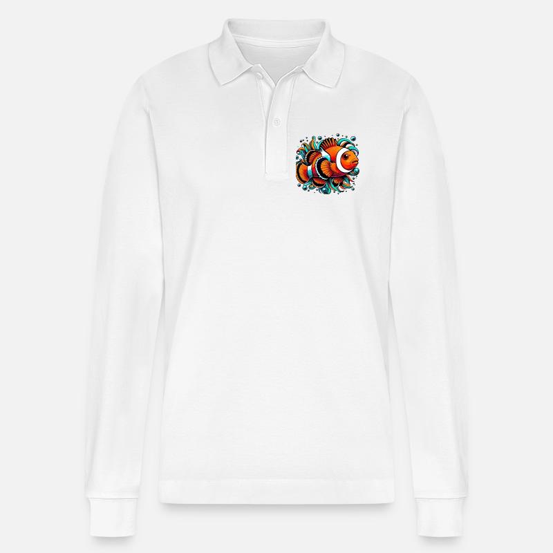 Clownfisch - Stanley/Stella Unisex Bio-Langarm-Poloshirt Prepster - Weiß