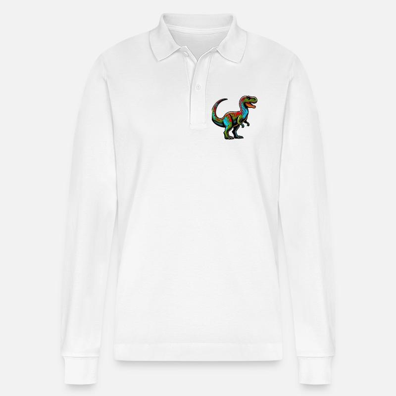 Dinosaurier - Stanley/Stella Unisex Bio-Langarm-Poloshirt Prepster - Weiß