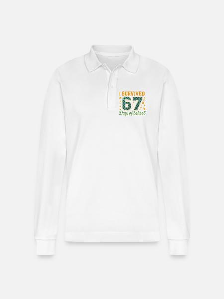 Surviving 67 days of school - Stanley/Stella Organic Unisex Long-Sleeved Polo Shirt Prepster - white