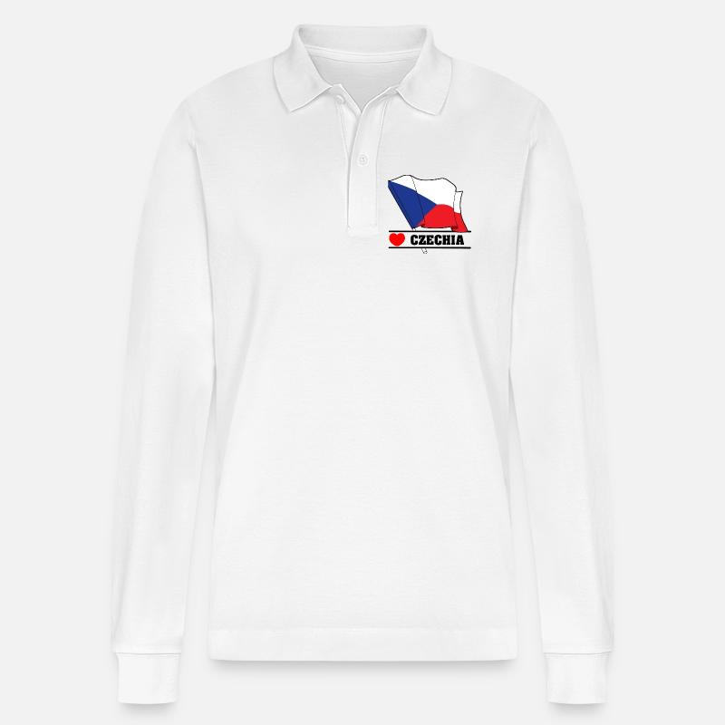 TSCHECHISCHE Republik – Flagge mit Herz - Stanley/Stella Unisex Bio-Langarm-Poloshirt Prepster - Weiß