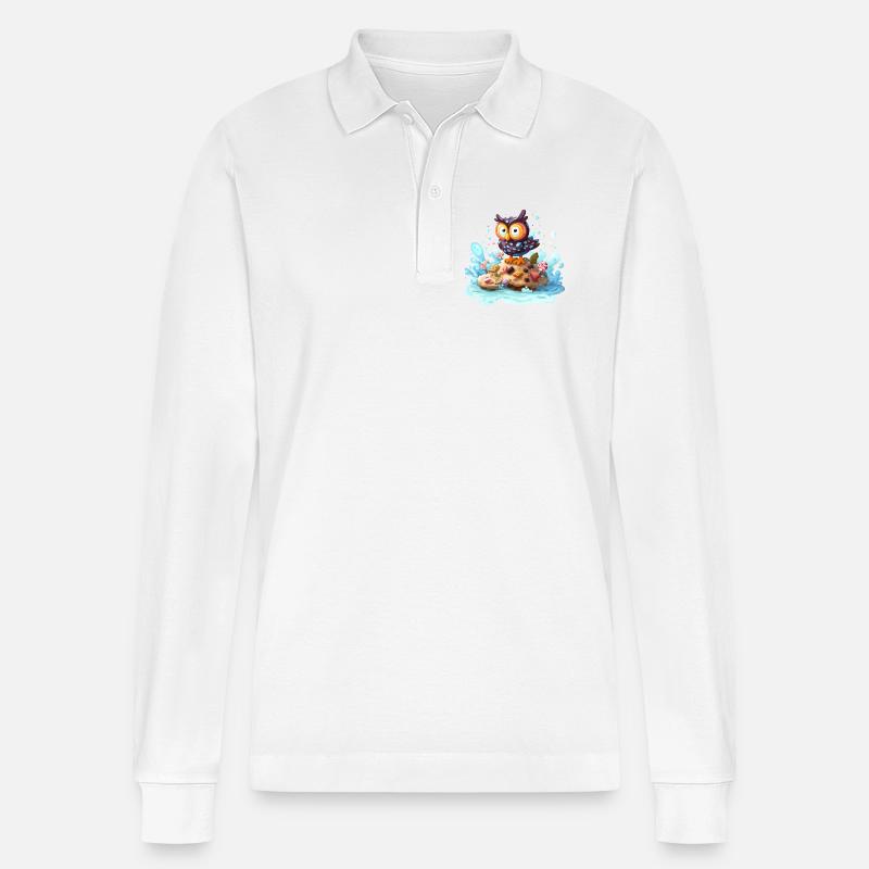 Euleninsel mit Naschwerk - Stanley/Stella Unisex Bio-Langarm-Poloshirt Prepster - Weiß