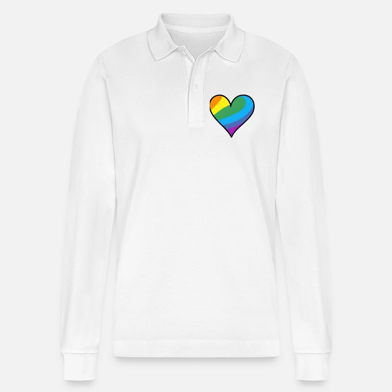 Regenbogenherz Pride Print - Stanley/Stella Unisex Bio-Langarm-Poloshirt Prepster - Weiß