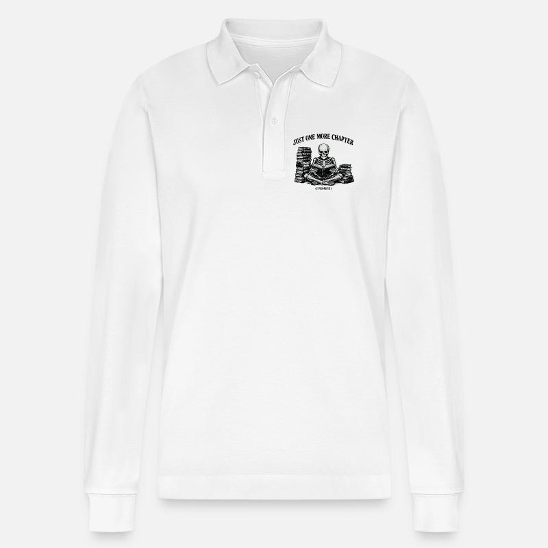 Just One More Chapter Skeleton - Stanley/Stella Unisex Bio-Langarm-Poloshirt Prepster - Weiß
