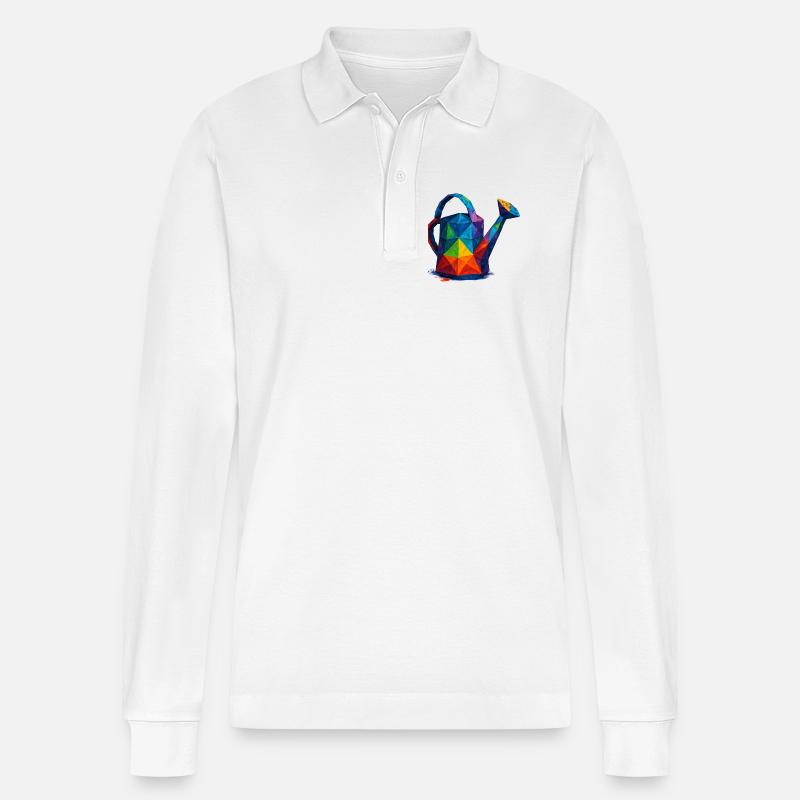 Geometrische Gießkanne – Low-Poly-Gartendesign - Stanley/Stella Unisex Bio-Langarm-Poloshirt Prepster - Weiß