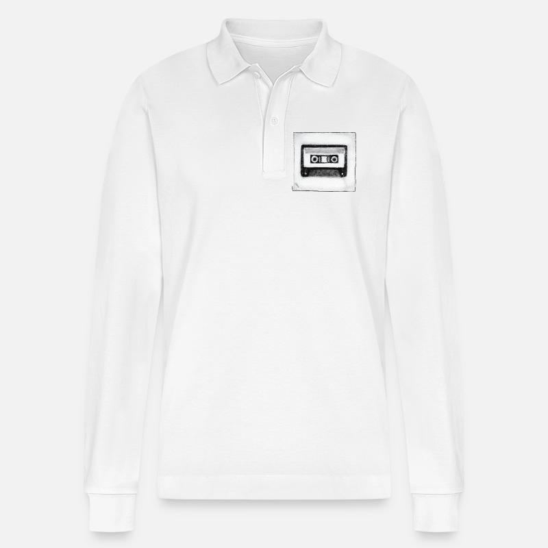 Kassette - handgeschnitzte Druckvorlage - Stanley/Stella Unisex Bio-Langarm-Poloshirt Prepster - Weiß