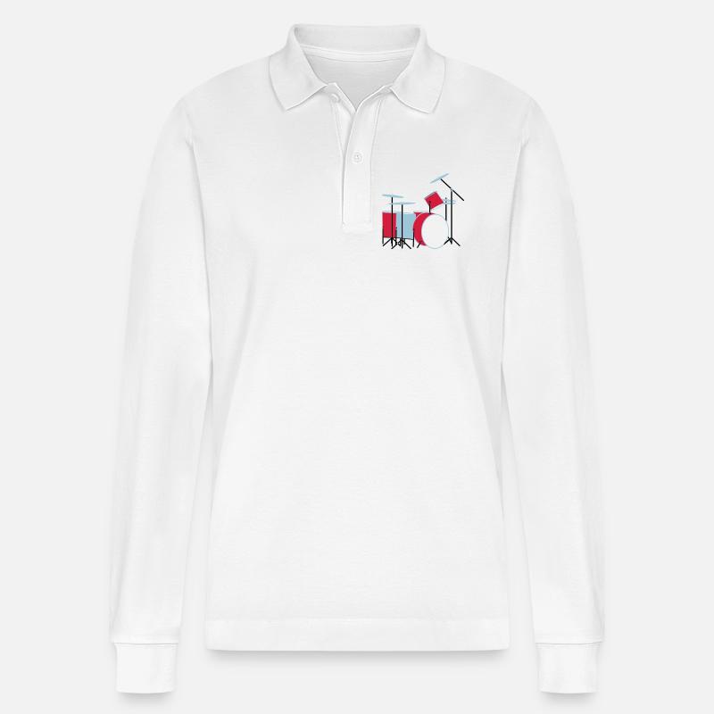 coloured_drums - Stanley/Stella Unisex Bio-Langarm-Poloshirt Prepster - Weiß