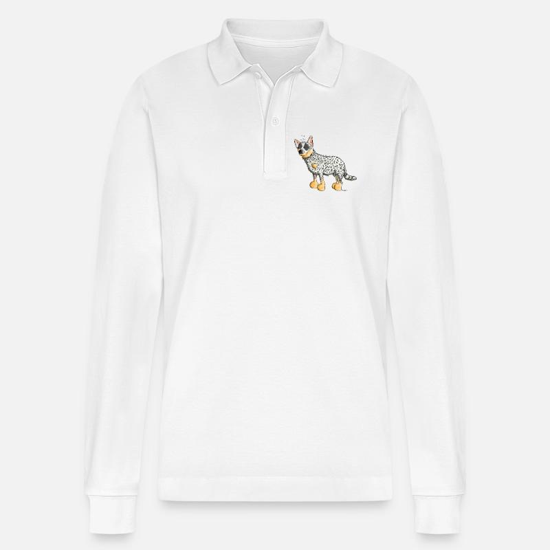 Witziger Australian Cattle Dog - Hund - Stanley/Stella Unisex Bio-Langarm-Poloshirt Prepster - Weiß