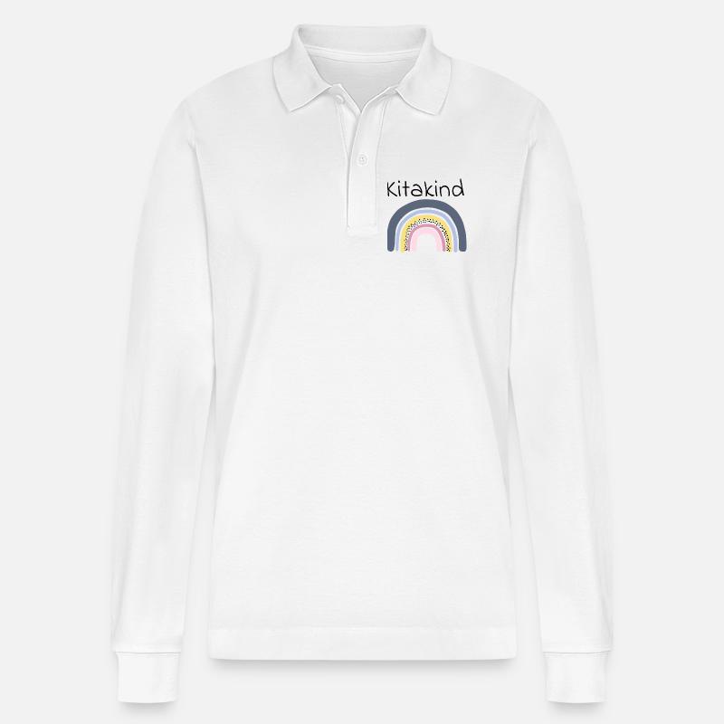 Kitakind Regenbogen - Stanley/Stella Unisex Bio-Langarm-Poloshirt Prepster - Weiß