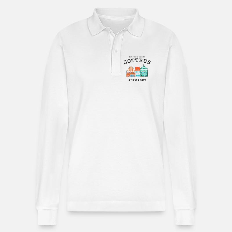Cottbus Altmarkt, Einfach schön - Stanley/Stella Unisex Bio-Langarm-Poloshirt Prepster - Weiß