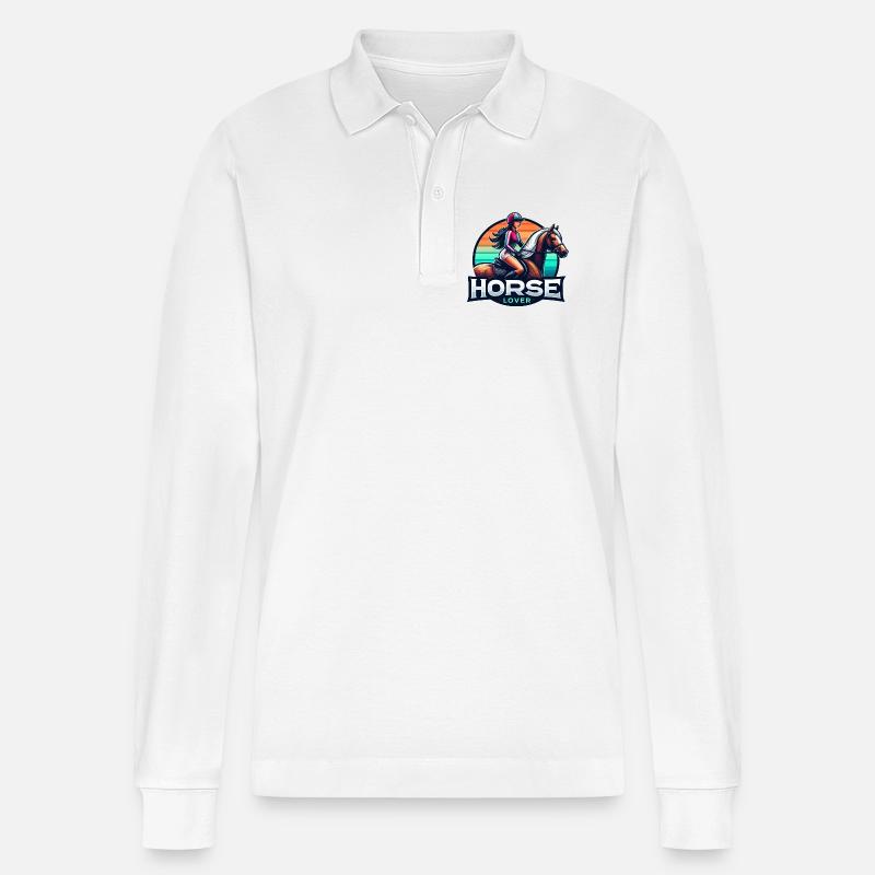Lebendige Reiter-Illustration - Stanley/Stella Unisex Bio-Langarm-Poloshirt Prepster - Weiß