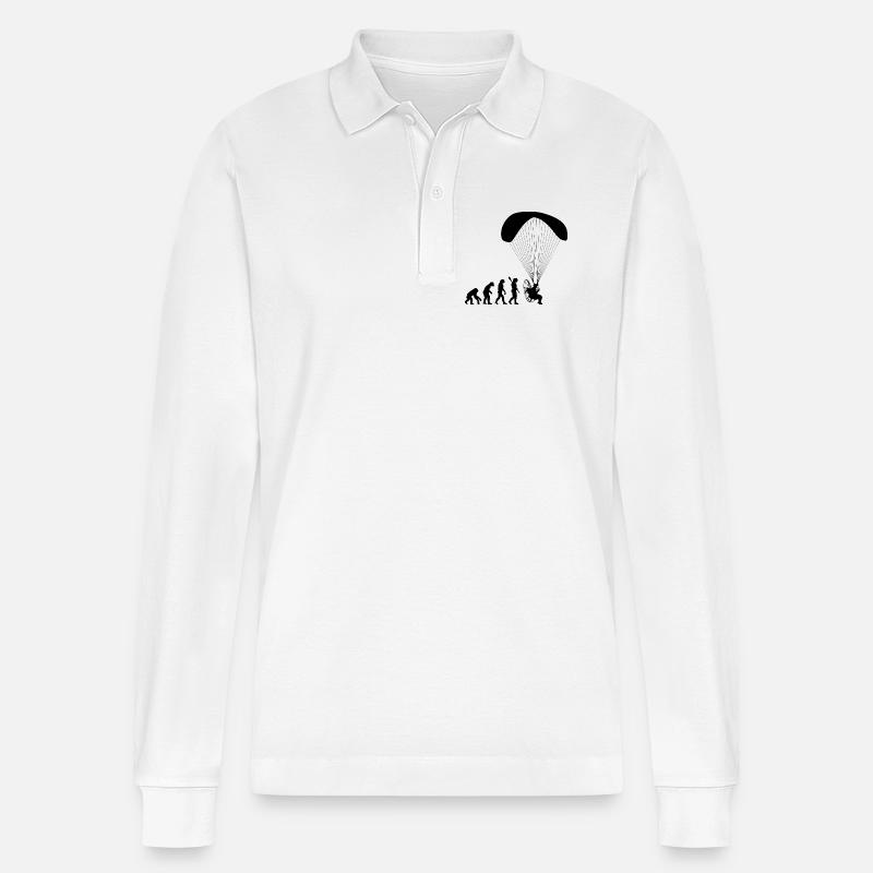 Paramotoring Human Evolution Funny - Stanley/Stella Organic Unisex Long-Sleeved Polo Shirt Prepster - white