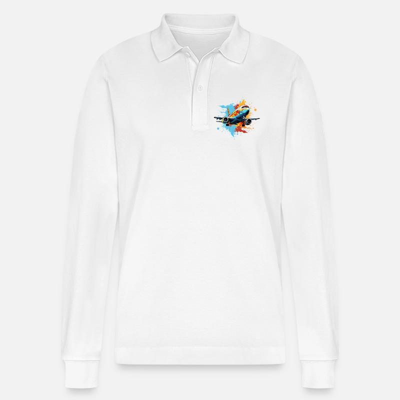 Flugzeug Graffiti - Stanley/Stella Unisex Bio-Langarm-Poloshirt Prepster - Weiß