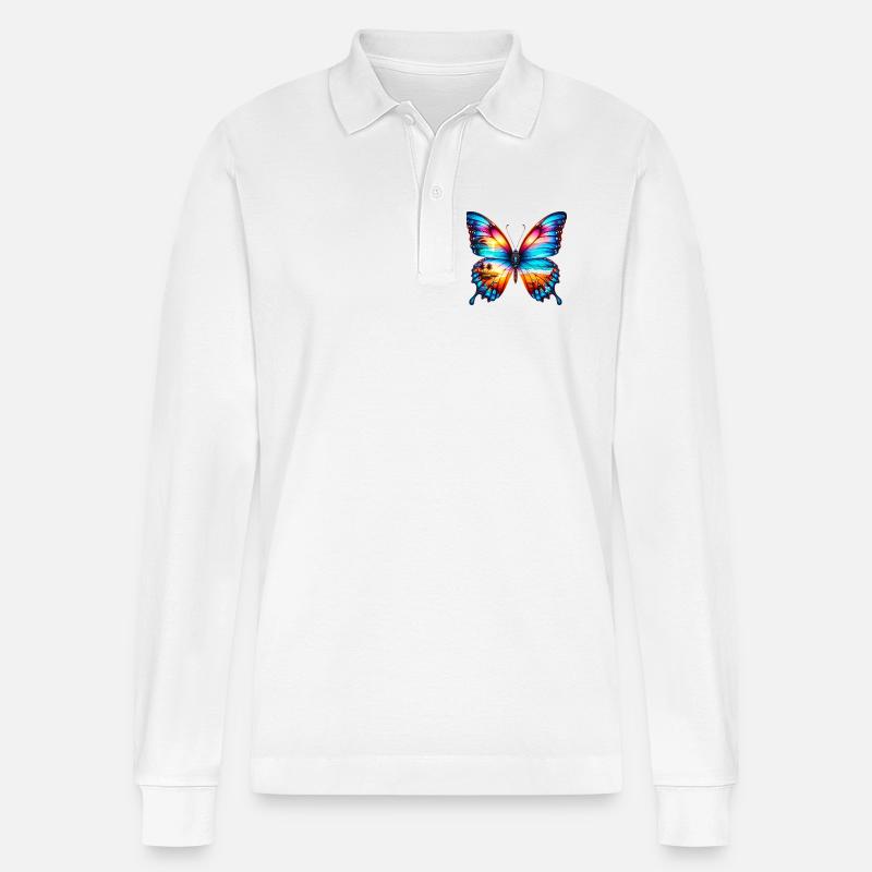 Schmetterling - Stanley/Stella Unisex Bio-Langarm-Poloshirt Prepster - Weiß