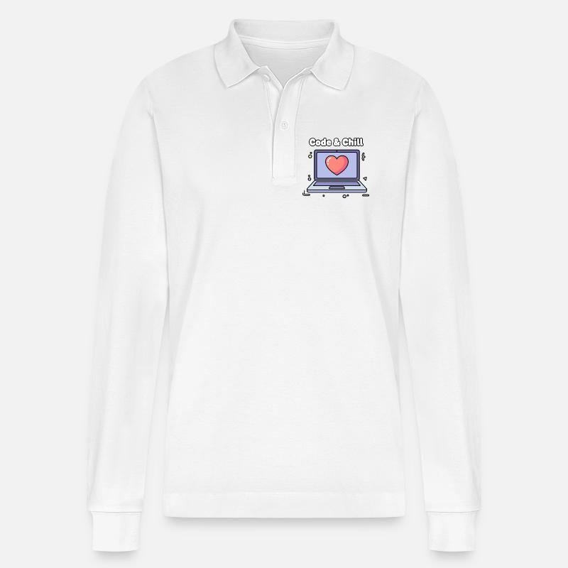 Code & Chill Herz Laptop - Stanley/Stella Unisex Bio-Langarm-Poloshirt Prepster - Weiß