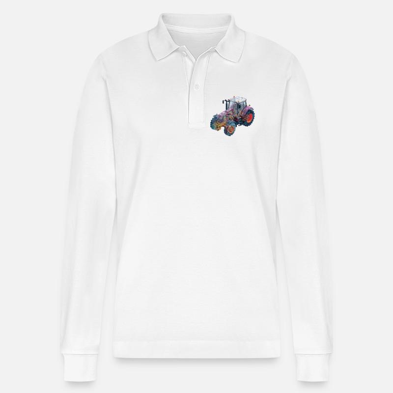 CAD-Röntgen-Traktor Farbenspiel Illustration - Stanley/Stella Unisex Bio-Langarm-Poloshirt Prepster - Weiß