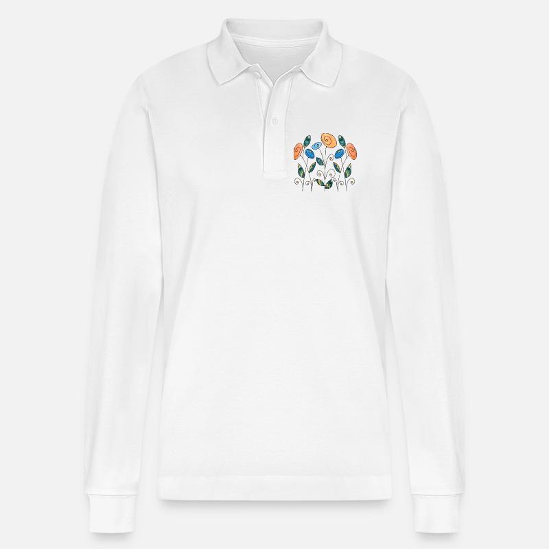 Blumen - Stanley/Stella Unisex Bio-Langarm-Poloshirt Prepster - Weiß