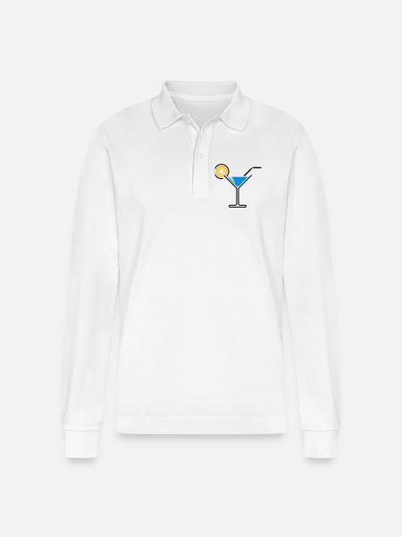 Cocktail / Cocktail Glass / Martini + (Light Blue) - Stanley/Stella Organic Unisex Long-Sleeved Polo Shirt Prepster - white