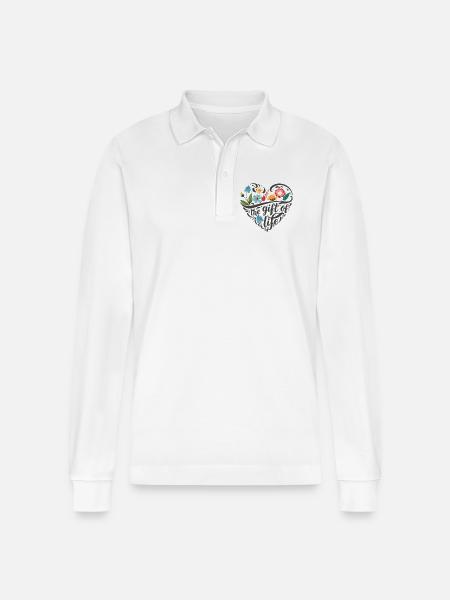 Flower Heart - Stanley/Stella Organic Unisex Long-Sleeved Polo Shirt Prepster - white