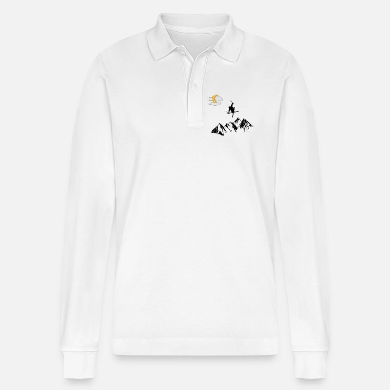 Berg mit Ski Freestyler - Stanley/Stella Unisex Bio-Langarm-Poloshirt Prepster - Weiß