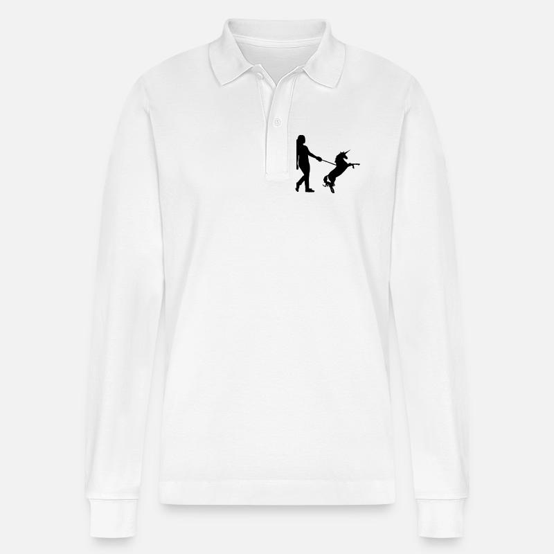 Einhorn Gassi - Einhörner, Haustier, Geschenk - Stanley/Stella Unisex Bio-Langarm-Poloshirt Prepster - Weiß