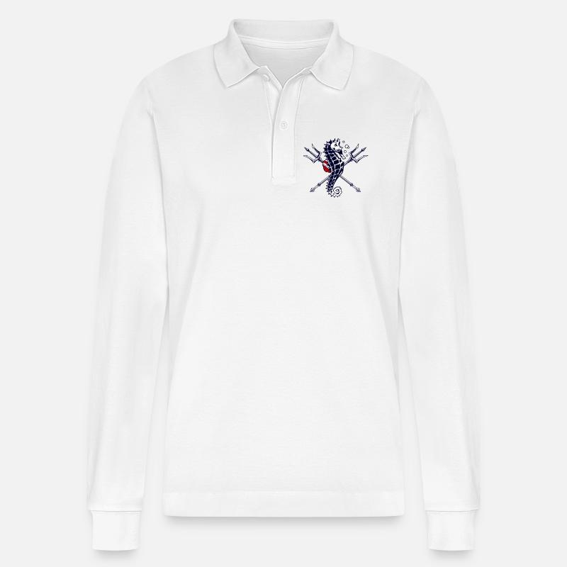 Taucher Trident Seepferdchen - Stanley/Stella Unisex Bio-Langarm-Poloshirt Prepster - Weiß