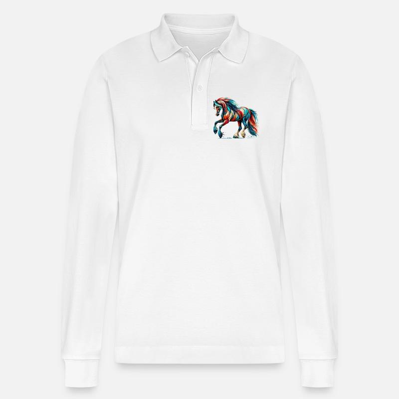 Pferd - Stanley/Stella Unisex Bio-Langarm-Poloshirt Prepster - Weiß
