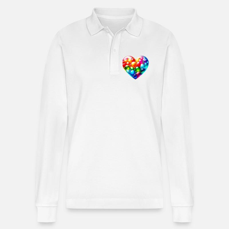 Buntes Herz - Stanley/Stella Unisex Bio-Langarm-Poloshirt Prepster - Weiß