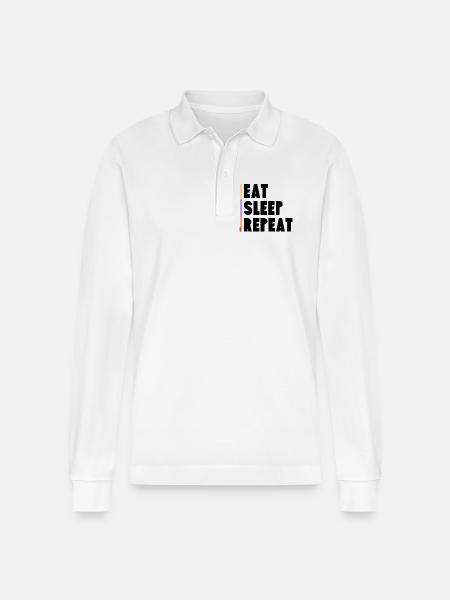 Eat - Sleep - Repeat - Stanley/Stella Unisex Bio-Langarm-Poloshirt Prepster - Weiß