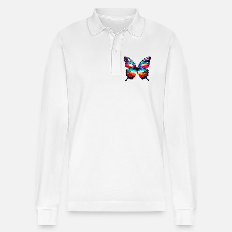 Schmetterling - Stanley/Stella Unisex Bio-Langarm-Poloshirt Prepster - Weiß