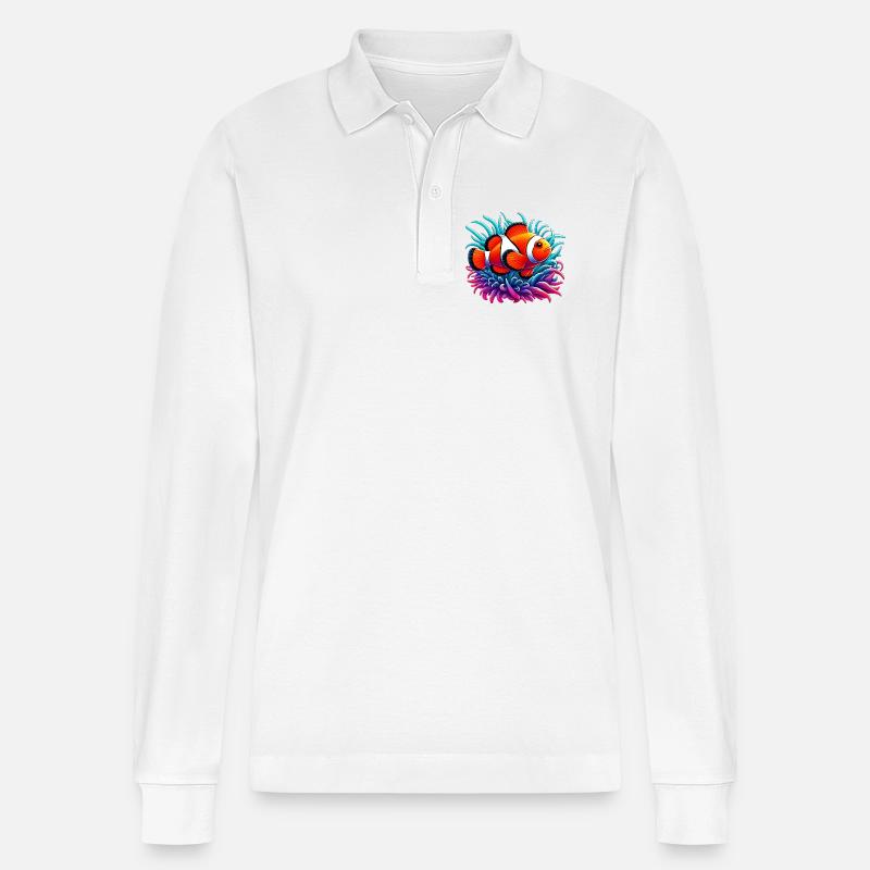 Clownfisch - Stanley/Stella Unisex Bio-Langarm-Poloshirt Prepster - Weiß