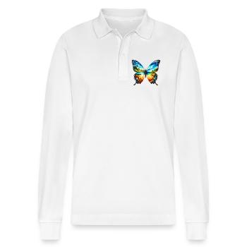 Schmetterling - Stanley/Stella Unisex Bio-Langarm-Poloshirt Prepster - Weiß - Vorne - Anna (173cm) & Nico (186cm)