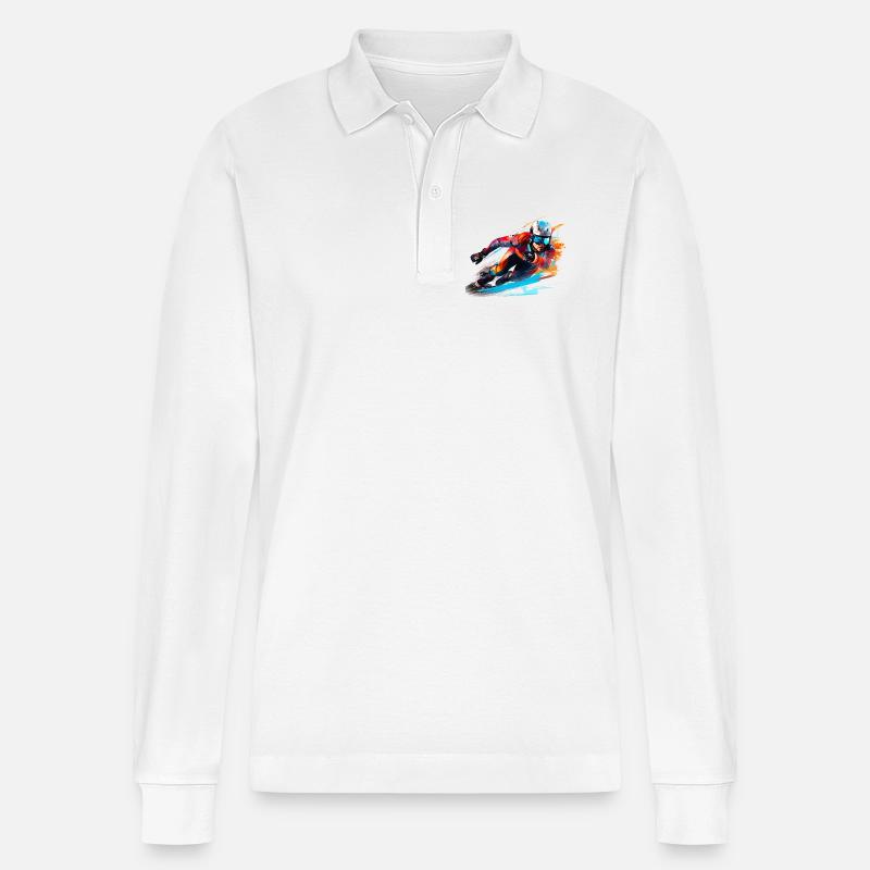 Fahrender Skirennfahrer mit Farbexplosion - Stanley/Stella Unisex Bio-Langarm-Poloshirt Prepster - Weiß