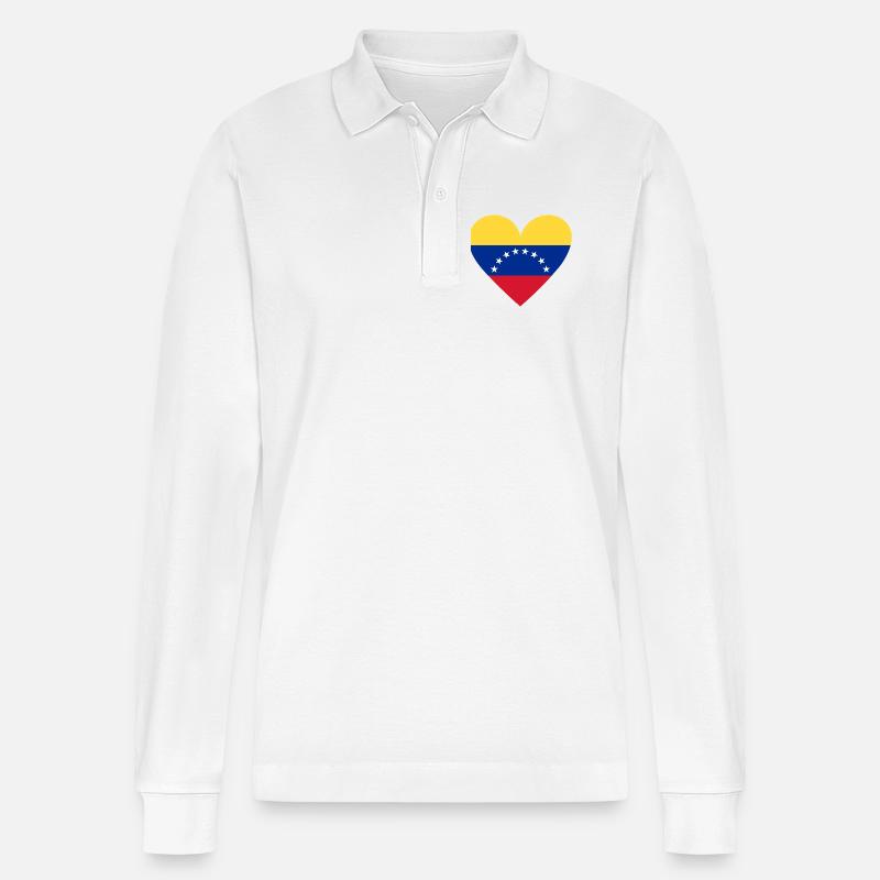 Venezuela Herz Flagge Design - Stanley/Stella Unisex Bio-Langarm-Poloshirt Prepster - Weiß