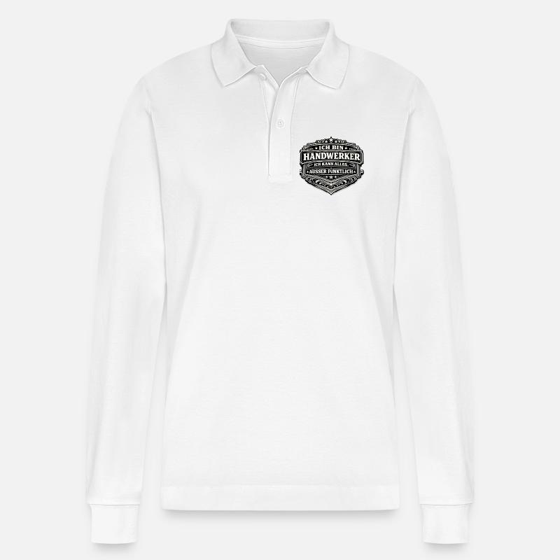 Ich bin Handwerker – Alles außer Pünktlich - Stanley/Stella Unisex Bio-Langarm-Poloshirt Prepster - Weiß