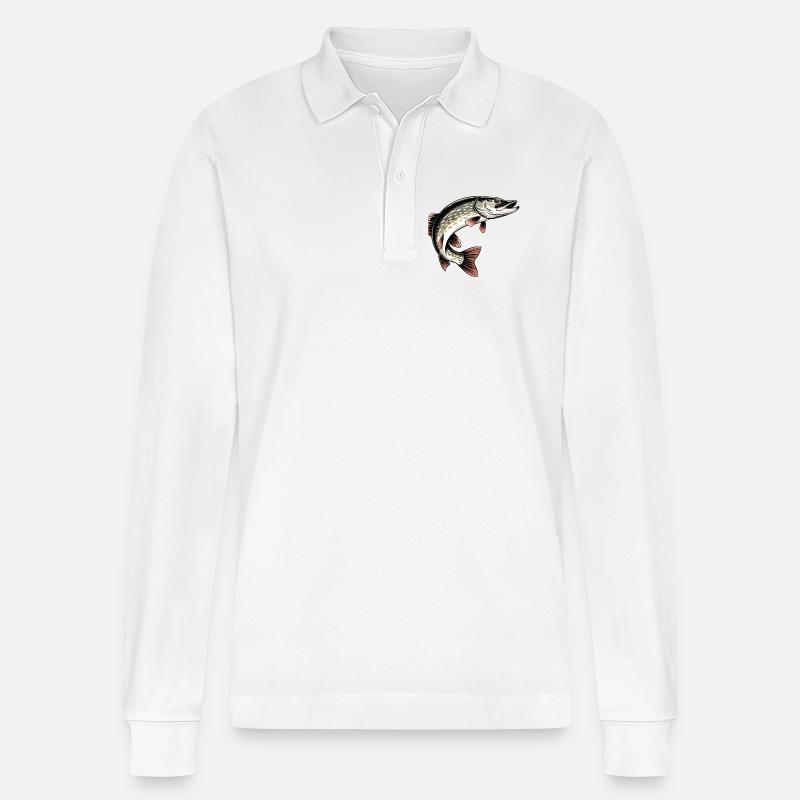 Raubfisch Hecht - Stanley/Stella Unisex Bio-Langarm-Poloshirt Prepster - Weiß