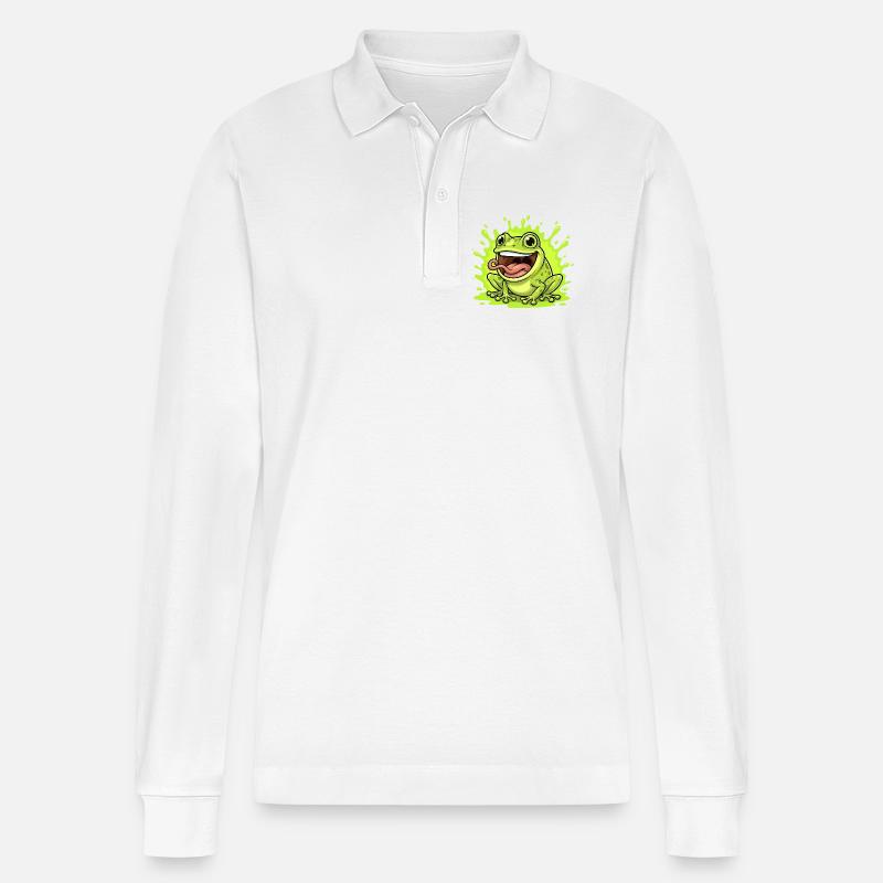 Lime Frosch Splash Cartoon - Stanley/Stella Unisex Bio-Langarm-Poloshirt Prepster - Weiß