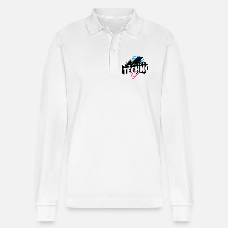 Techno Musik - Stanley/Stella Unisex Bio-Langarm-Poloshirt Prepster - Weiß