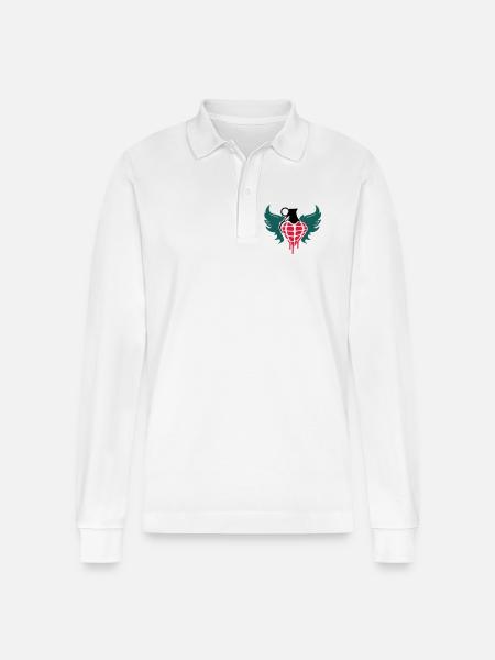 Grenade heart with wings - Stanley/Stella Organic Unisex Long-Sleeved Polo Shirt Prepster - white
