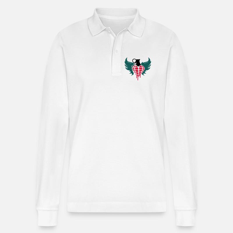 Grenade coeur avec des ailes - Polo à manches longues bio PREPSTER Stanley/Stella Unisexe - blanc