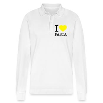 I LOVE PASTA Makkaroni Nudeln - Stanley/Stella Unisex Bio-Langarm-Poloshirt Prepster - Weiß - Vorne - Anna (173cm) & Nico (186cm)