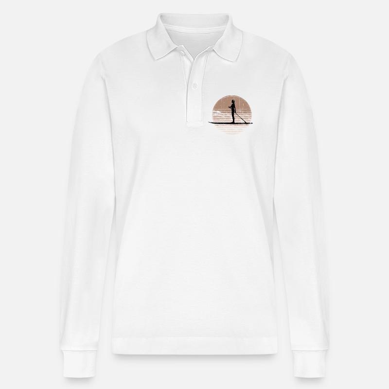 Sunset Paddleboard Silhouette - Stanley/Stella Unisex Bio-Langarm-Poloshirt Prepster - Weiß
