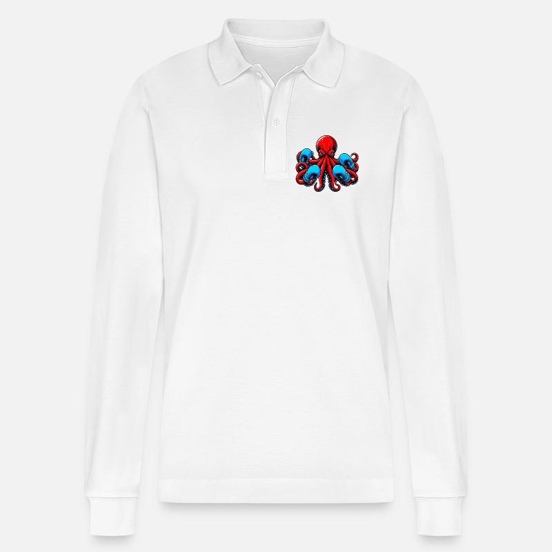 Krake - Stanley/Stella Unisex Bio-Langarm-Poloshirt Prepster - Weiß