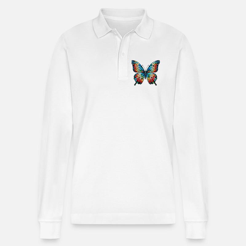 Schmetterling - Stanley/Stella Unisex Bio-Langarm-Poloshirt Prepster - Weiß