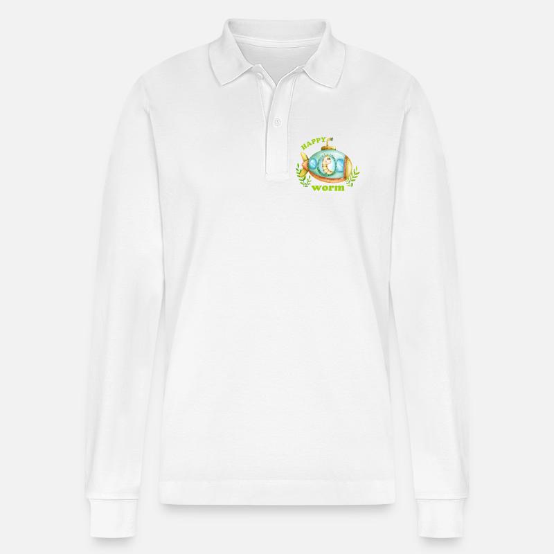 Glücklicher Regenwurm im U-Boot - Stanley/Stella Unisex Bio-Langarm-Poloshirt Prepster - Weiß