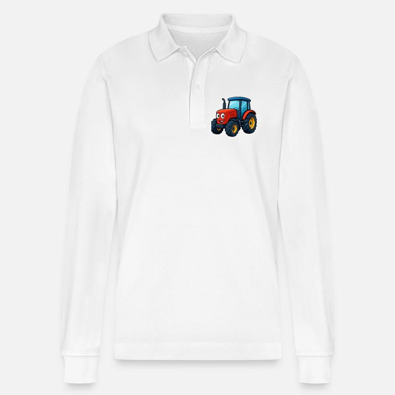 Lustiger Bauernhof Traktor Druck - Stanley/Stella Unisex Bio-Langarm-Poloshirt Prepster - Weiß
