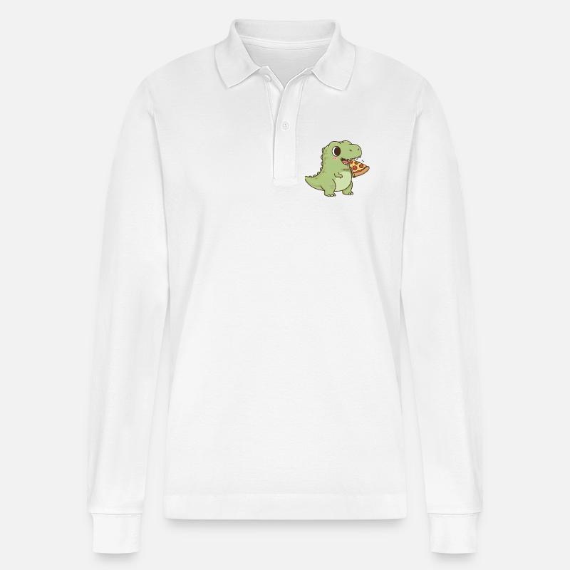 T-Rex isst Pizza - Stanley/Stella Unisex Bio-Langarm-Poloshirt Prepster - Weiß