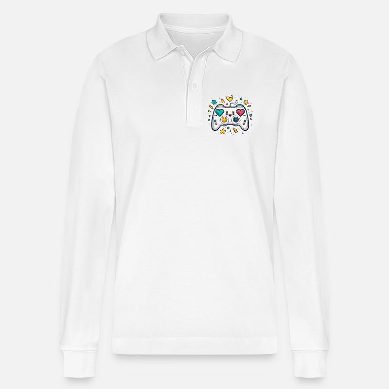 Conception de jeu Heart Controller Neon - Polo à manches longues bio PREPSTER Stanley/Stella Unisexe - blanc