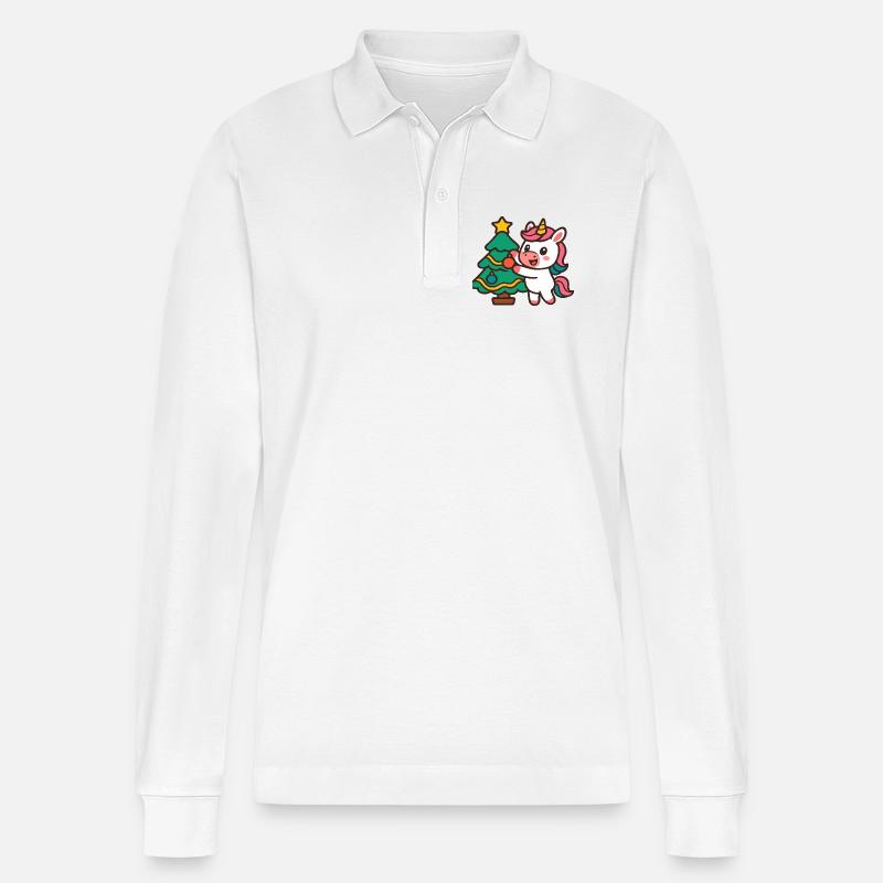 Niedlicher Einhorn-Weihnachtsbaum - Stanley/Stella Unisex Bio-Langarm-Poloshirt Prepster - Weiß