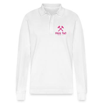 Good luck! - Ruhrpott - Zeche - Zollverein - Stanley/Stella Organic Unisex Long-Sleeved Polo Shirt Prepster - white - Front - Anna (173cm) & Nico (186cm)