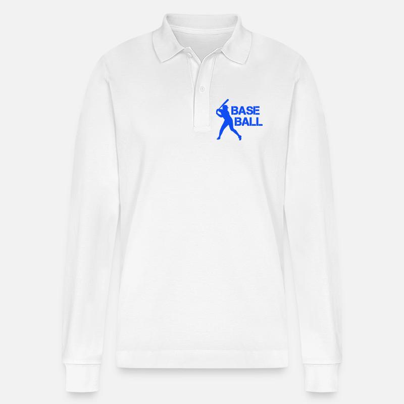 Silhouette de baseball en bleu éclat - Polo à manches longues bio PREPSTER Stanley/Stella Unisexe - blanc